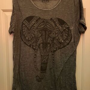 Well Worn Gray Short Sleeve Tee with Black Elephant Print